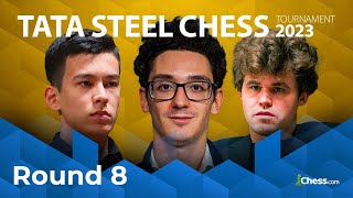 Ding v So  Will Chess’ Greatest Players Close Nodirbek’s FullPoint Lead In Tata Steel 2023  RD8 [upl. by Attenol]