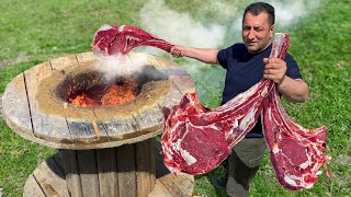 RibEye Steak Cooked in an Improvised Tandoor from an old cable drum [upl. by Elleined857]