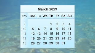 March 2029 Calendar [upl. by Barde89]