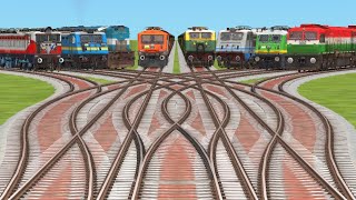 EIGHT TRAINS CROSSING ON CORVED BRANCHED RAILROAD TRICKS RISKY RAILROAD TRICKStrain sim world4 [upl. by Edithe]