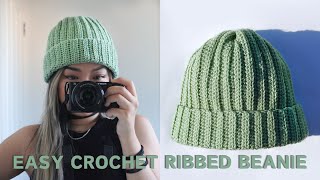 Easy Crochet Ribbed Beanie Tutorial  Every Step Explained [upl. by Bernardo340]