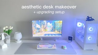 aesthetic desk makeover  setup upgrades  new monitor arm ikea desk headphone stand [upl. by Niarda]