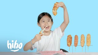 Kids Try Korean Corn Dogs  Kids Try  HiHo Kids [upl. by Ainet]