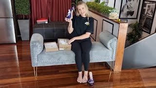 Catie Unboxes Purple Shiny Alligator Print 6 Inch High Heel Platform Shoes [upl. by Ardnal]