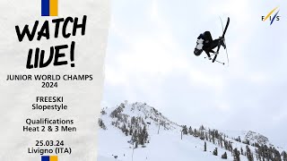 LIVE WJC 2024 Livigno  Freeski Slopestyle Qualification Men Heat 2amp3 1325 CET [upl. by Medin927]