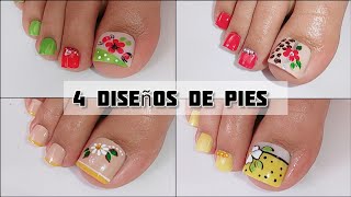 4 Diseños de uñas de pies ❤️😍 [upl. by Beker]