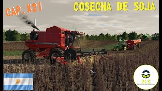 FS19 ARGENTINA  COSECHA DE SOJA  CASE 2388  AKRON MAX28  SOPLADOR  CAP 21 [upl. by Drahser]