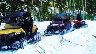 ATV 4x4 w Tracks Pulls Out 4 Seater RZR and 2 Seater RZR at the Same Time [upl. by Arlon755]