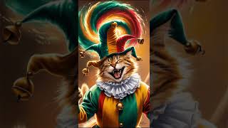 Jester Cat A cat dressed as a court jester complete with a colorful hat an bells laughing joyfully [upl. by Sherilyn693]