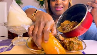 African food mukbang cow skin smoked meats vegetable pepper soup with corn Fufueating soft sounds [upl. by Nivrek910]