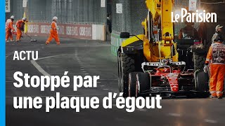 GP de Las Vegas  la Formule 1 de Carlos Sainz heurte une plaque dégout lors des essais libres [upl. by Mw]