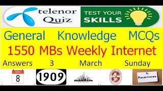 3 March 2024 Telenor Questions and Answers  My Telenor Questions Today  General Knowledge MCQs [upl. by Albertson]