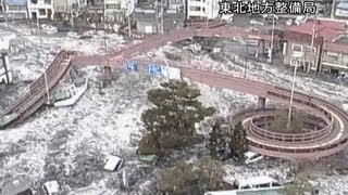 Surveillance camera footage of the 2011 tsunami in Japan [upl. by Essined833]