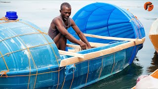 Man Transforms Plastic Drums into an Amazing Boat  Start to Finish Build by DoyoNosssFishing [upl. by Sean]