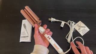 Conair Double Ceramic 3 Barrel Curling Iron Hair Waver Create Beachy Waves Review [upl. by Esdnyl]