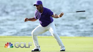 Harold Varner III drains amazing eagle putt to win PIF Saudi International  Golf Channel [upl. by Stelu]