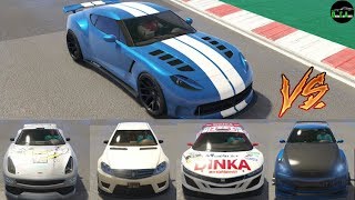 GTA 5  Top Speed Drag Race Ocelot Pariah vs Massacro Jester Elegy V12 Banshee etc [upl. by Ydnerb]