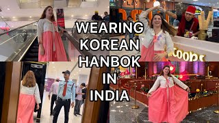 WEARING KOREAN HANBOK DRESS IN INDIA FOR A DAY  Indian People’s reaction [upl. by Anthea]