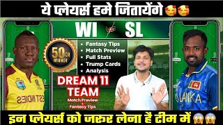 SL vs WI Dream11 Team Today Prediction WI vs SL Dream11 Fantasy Tips Stats and Analysis [upl. by Eidnak110]