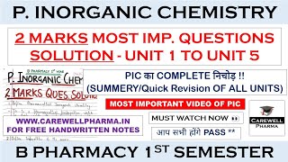 Solution 2 Marks  Pharmaceutical Inorganic Chemistry 1st semester  Quick Revision  Carewell P [upl. by Naarah]