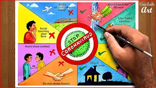 How to draw Coronavirus awareness drawing  COVID19 safety poster chart project making ideas [upl. by Hannie]