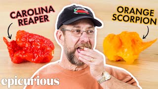 Pepper X Creator Ed Currie Tastes 10 Of The Hottest Peppers in the World  Epicurious [upl. by Chandos660]