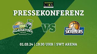 Pressekonferenz RÖMERSTROM Gladiators Trier vs Fraport Skyliners Frankfurt [upl. by Inilam]