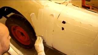 How to apply body filler and make perfect contour on Chevrolet corvette 1958 [upl. by Emmie]