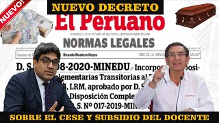 SUBSIDIO POR LUTO Y SEPELIO DOCENTE ✅ NUEVO DECRETO SUPREMO D S N° 008  2020 MINEDU [upl. by Ykcul]