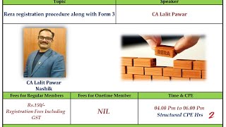 Webinar On Rera registration procedure along with Form 3  14th July 2021 [upl. by Chelsie]