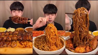 xiaowuasmr SPICY CHINESE FOOD BOIL CHIEKEN WING SHRIMP CHIEKEN GRILLED NOODLE  EATING MUKBANG [upl. by Iredale989]