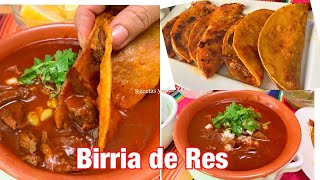 BIRRIA DE RES CON CONSOMÉ Y TACOS UNA RECETA DELICIOSA FACIL Y RAPIDA [upl. by Tamas]