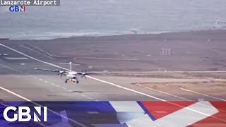 Spanish plane bounces UNCONTROLLABLY on Lanzarote runway in terrifying landing [upl. by Kaehpos]