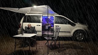 Car Camping in RAIN  New OffGrid Setup  Van Camping in Rainstorm  Van Life [upl. by Pine]