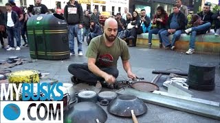 Dario Rossi Drummer  Amazing street performer busking  MYBUSKS [upl. by Duston]