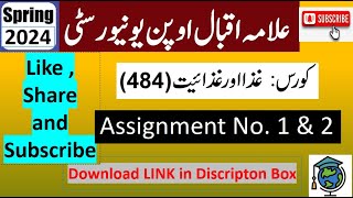 AIOU Code 484 Solved Assignment No1 amp 2 Spring 2024  Subject Food and Nutrition  BABCom [upl. by Haleigh]