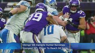 Vikings’ DE Danielle Hunter Becomes Youngest NFL Player To Notch 50 Sacks [upl. by Algar]