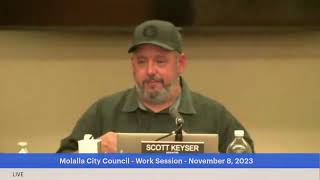 Molalla City Council  Work Session  November 8 2023 [upl. by Addie131]