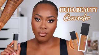 NEW HUDA BEAUTY FAUX FILTER CONCEALER REVIEW SWATCHES  WEAR TEST 2022 [upl. by Enitsej]