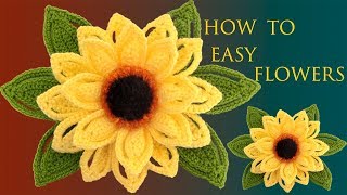 Como hacer Flores Fáciles Girasoles en 3D a Crochet con hojas tejido tallermanualperu [upl. by Myo819]