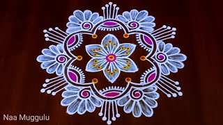 Beautiful daily kolam rangoli design 🌼🌼 Easy chukkala muggulu  5×3  dots  Naa Muggulu [upl. by Ttezil]