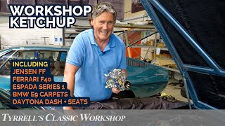 Workshop Ketchup  Ferrari F40 Lamborghini Espada BMW E9 Jensen FF  Tyrrells Classic Workshop [upl. by Aninaig]