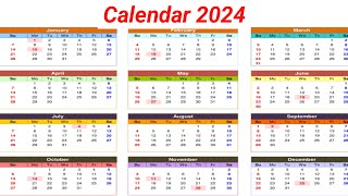 Calendar 2024 with Holidays  Kalendar 2024  Hindu festival with holidays 2024  New Calendar 2024 [upl. by Ailla]