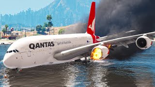 Qantas Airways Airbus A380 Engine Failure And Plane Crash In GTA 5 [upl. by Silloh536]