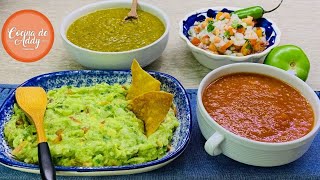 4 SALSAS MEXICANAS PTacos Fáciles y SIN Grasa  Guacamole y Pico de Gallo Cocina de Addy [upl. by Skipper]