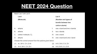 NEET 2024 Question  SigmaPi Bonds  Chemical Bonding  MCQ  Ethane Ethene Ethyne C2 Molecule [upl. by Derron732]