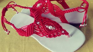 Sandalias en rojo paso a paso en Macrame CarolGutierrez [upl. by Kamilah]