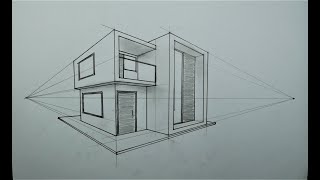 architectural how to draw modern house in 2 point perspective 40 [upl. by Asinet]