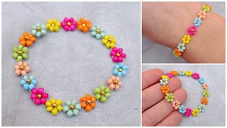 PULSERA de FLORES con mostacillachaquiras elástica TUTORIAL paso a paso [upl. by Ennaeirb]