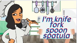 Im KnifeForkSpoonSpatula🍴Action song for kids Toddler Learning SongNursery Rhymes [upl. by Acinot]